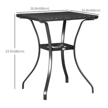 Outsunny Patio Wicker Dining Table with Umbrella Hole, 34 Inch Outdoor PE Rattan Coffee Table with Plastic Board Under the Woven Table Top for Patio, Garden, Balcony, Black