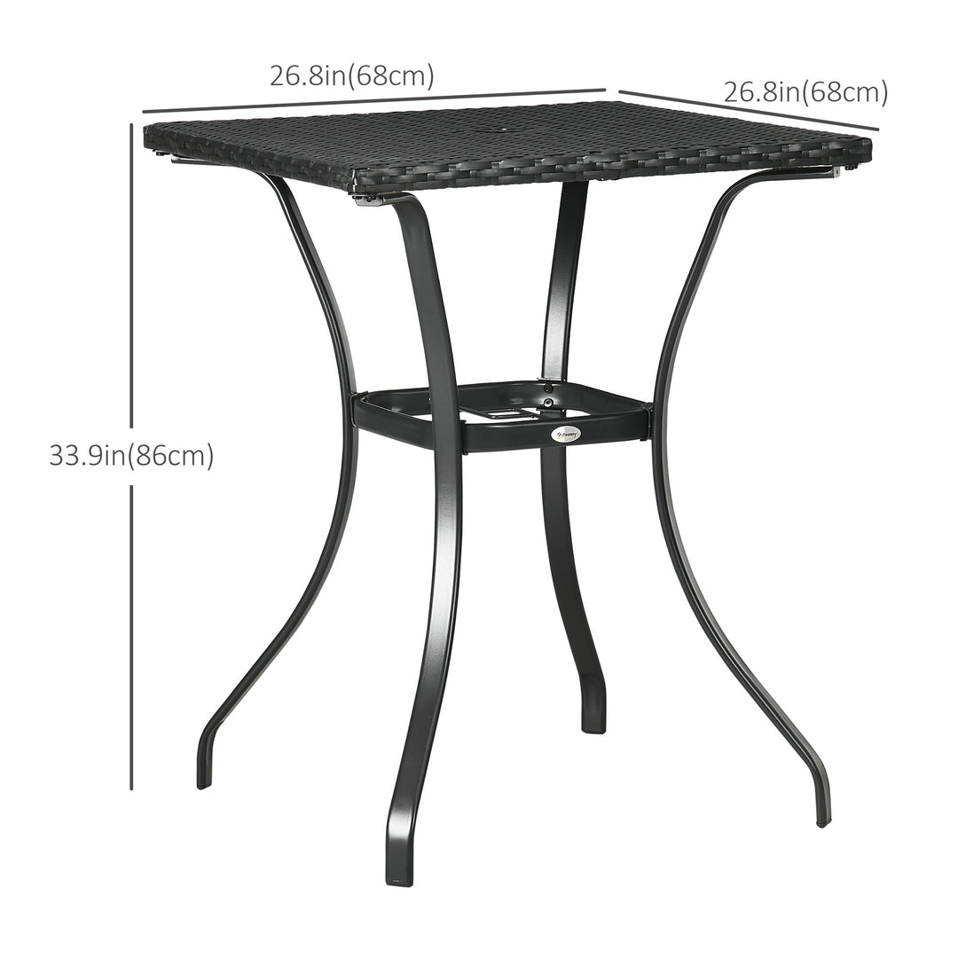 Outsunny Patio Wicker Dining Table with Umbrella Hole, 34 Inch Outdoor PE Rattan Coffee Table with Plastic Board Under the Woven Table Top for Patio, Garden, Balcony, Black