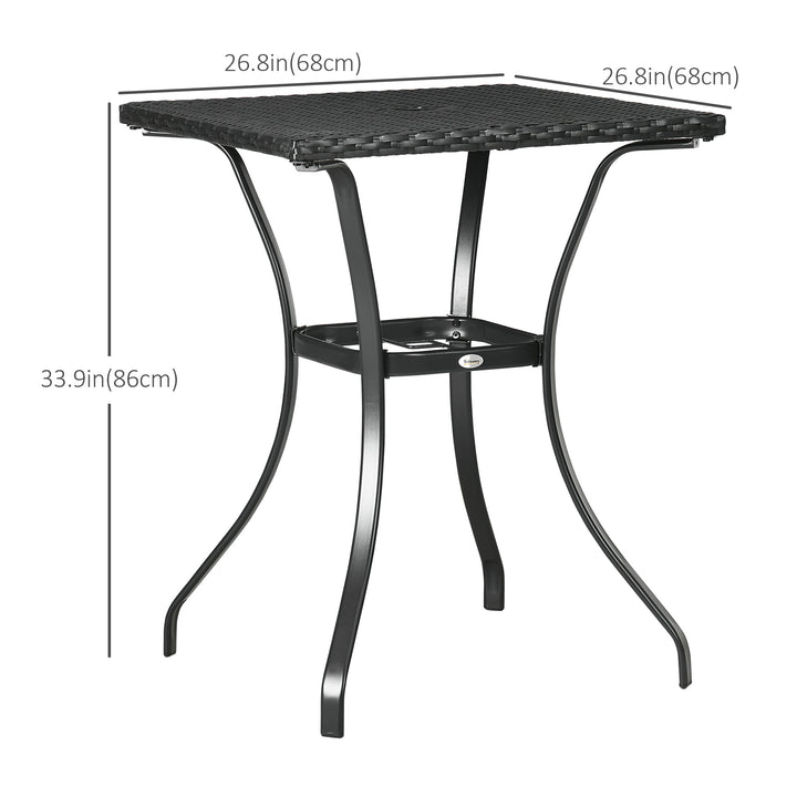 Outsunny Patio Wicker Dining Table with Umbrella Hole, 34 Inch Outdoor PE Rattan Coffee Table with Plastic Board Under the Woven Table Top for Patio, Garden, Balcony, Black