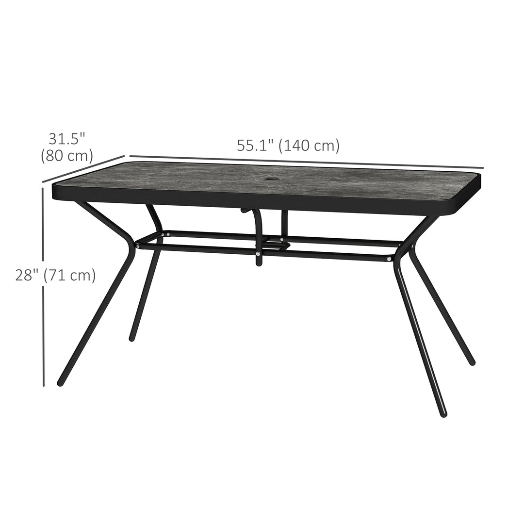 Outsunny Rectangle Outdoor Dining Table for 6, with 1.7" Umbrella Hole, Easy Clean DPC Plastic Tabletop, 55" x 31.5" x 28"