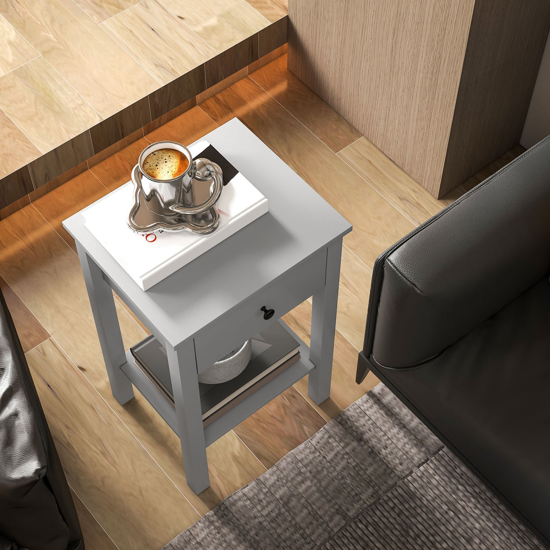 HOMCOM Side Table Set of 2, End Tables with Drawer and Bottom Shelf, 2-tier Nightstand for Bedroom, Living Room, White