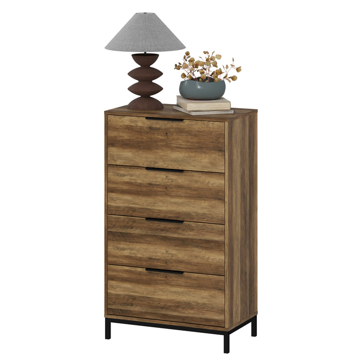 HOMCOM Dresser for Bedroom, 4 Drawer Dresser Tower, Chest of Drawers for Hallway, Entryway, Closet, Natural
