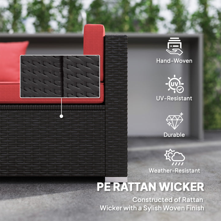 Outsunny 7pc Garden Wicker Sectional Set w/ Tea Table Patio Rattan Lounge Sofa Outdoor Deck Furniture Blue