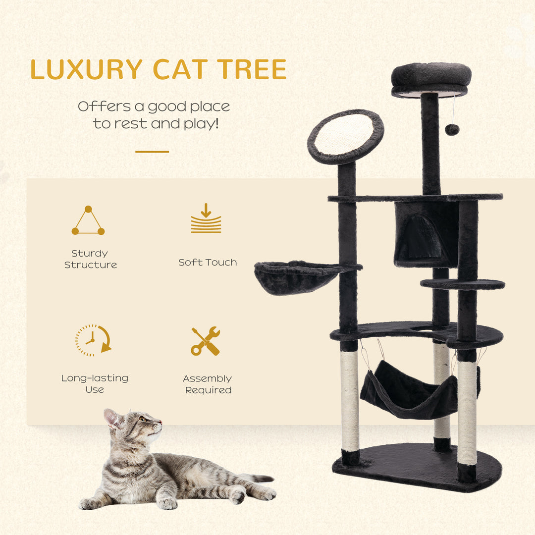PawHut 60" Cat Scratching Tree, Cat Bed Condo Post House Pet Furniture Toys-Brown & Beige