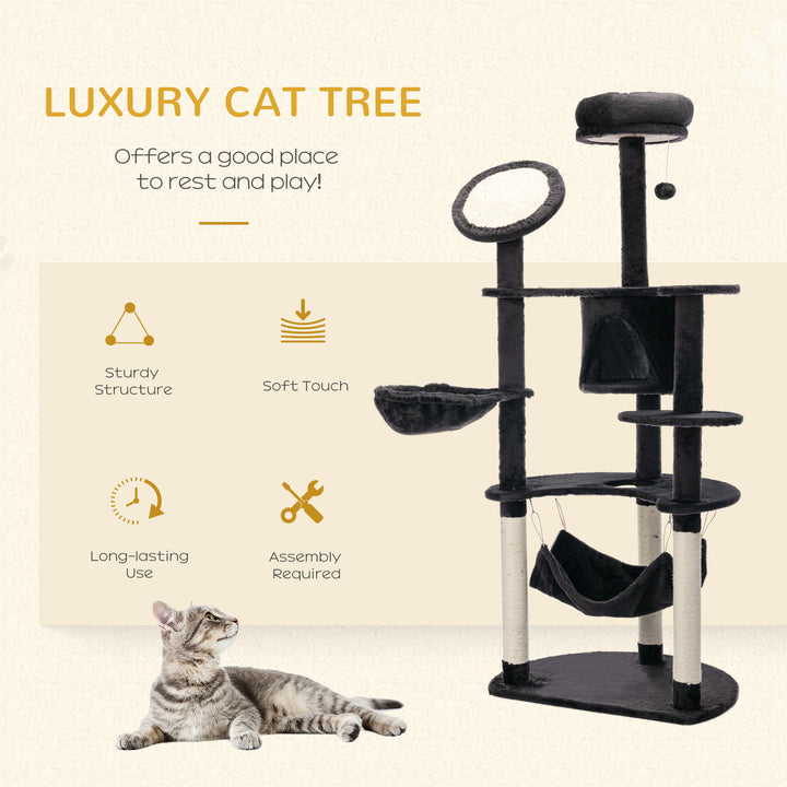 PawHut 60" Cat Scratching Tree, Cat Bed Condo Post House Pet Furniture Toys-Brown & Beige