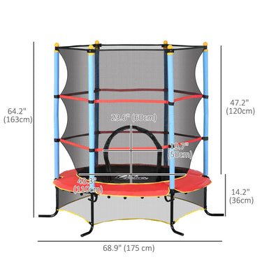Qaba Kids Trampoline with Safety Enclosure Net and Safety Pad, Indoor Outdoor for Age 3-10 Years Old, Multi-coloured