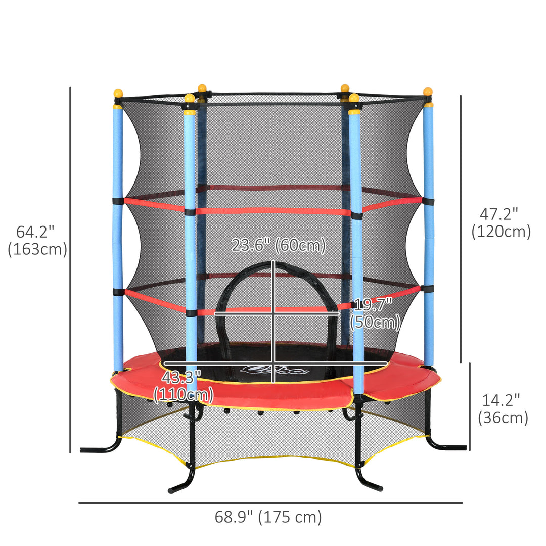 Qaba Kids Trampoline with Safety Enclosure Net and Safety Pad, Indoor Outdoor for Age 3-10 Years Old, Multi-coloured