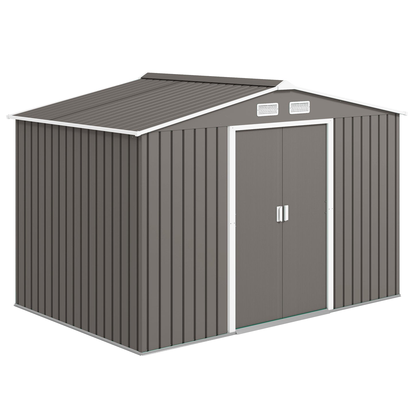 Outsunny 9.1'x6.4'x6.3' Garden Storage Shed w/ Foundation Kit Metal Tool Storage House w/ Double Doors Light Green