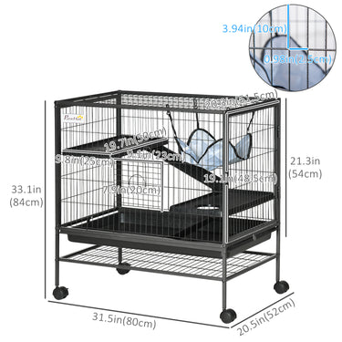 PawHut Small Animal Cage with Hammock, 3-Tier Ferret Cage Removable Tray