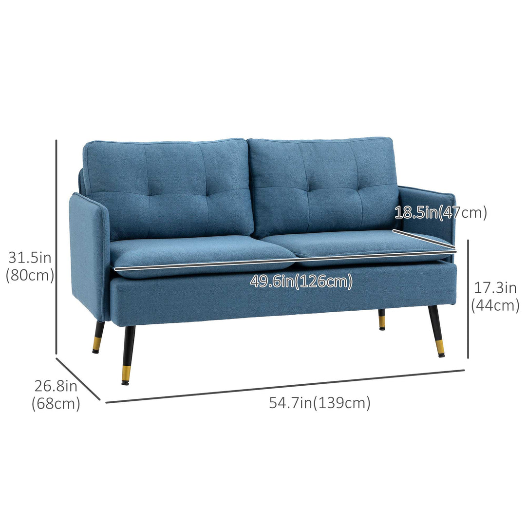 HOMCOM 55" Loveseat Sofa, Linen Love Seat w/ S spring, Steel Legs and Button Tufting, Small Couch for Living Room, Grey