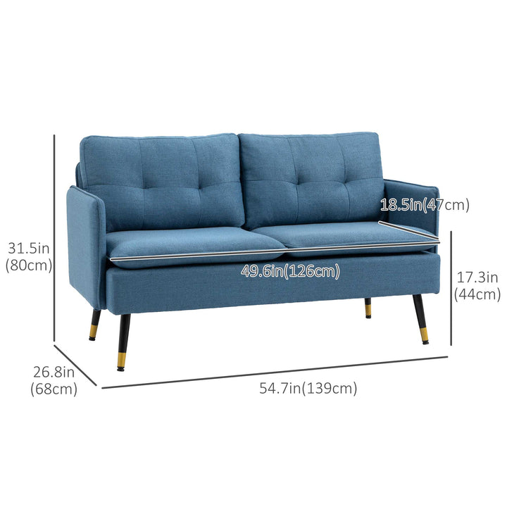 HOMCOM 55" Loveseat Sofa, Linen Love Seat w/ S spring, Steel Legs and Button Tufting, Small Couch for Living Room, Grey
