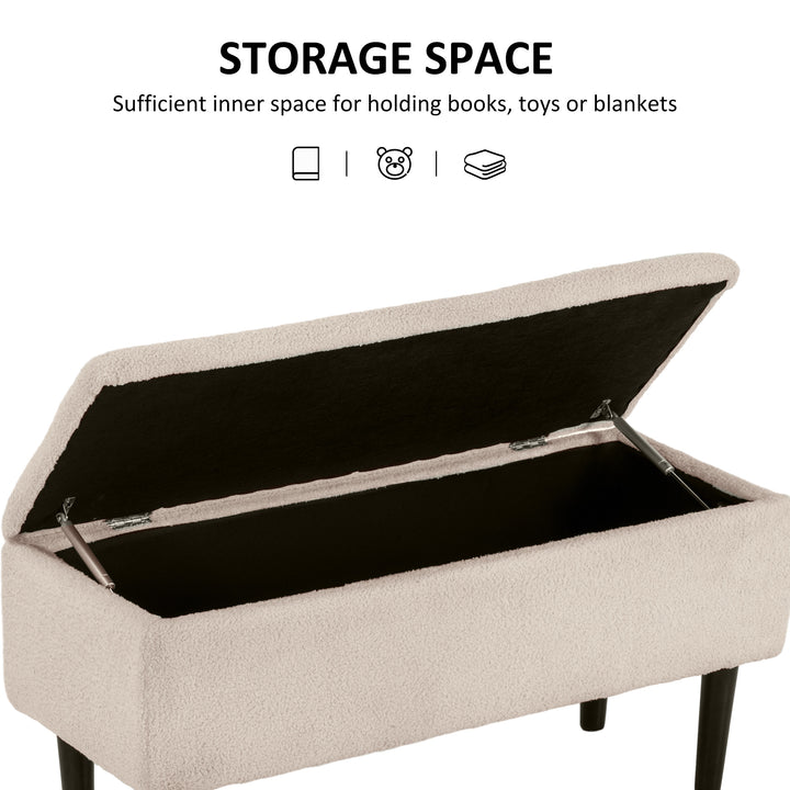 HOMCOM Modern Storage Bench, Ottoman with Storage and Teddy Velvet Upholstery for Living Room, Bedroom, Blue