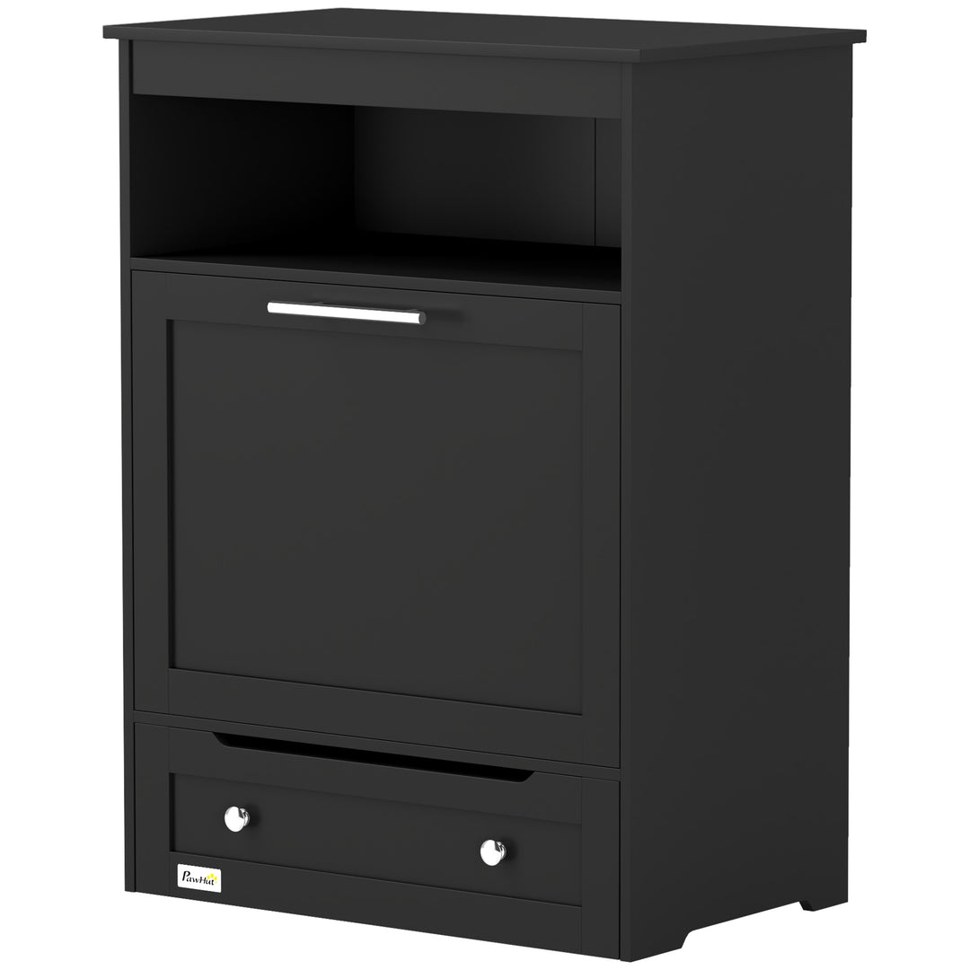 PawHut Pet Feeder Station Storage Cabinet, Dog Food Storage Container with Dog Raised Bowls, Watering Supplies, Gray