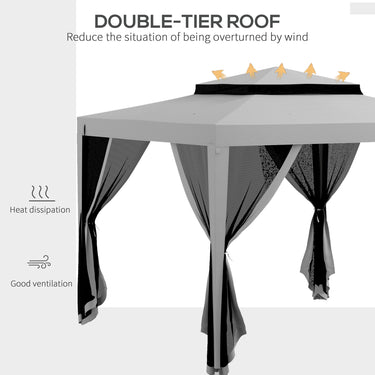 Outsunny 10' x 10' Outdoor Canopy Tent Party Tent with Mesh Netting and Double Tier Roof for Backyard, Garden, Patio, Light Grey