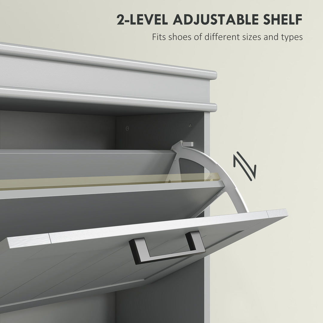 HOMCOM Slim Shoe Cabinet with 3 Flip Drawers and Adjustable Shelves, Narrow Shoe Cabinet for 15 Pairs of Shoes, White