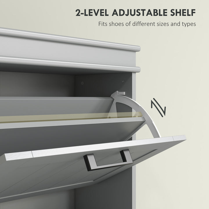 HOMCOM Slim Shoe Cabinet with 3 Flip Drawers and Adjustable Shelves, Narrow Shoe Cabinet for 15 Pairs of Shoes, White