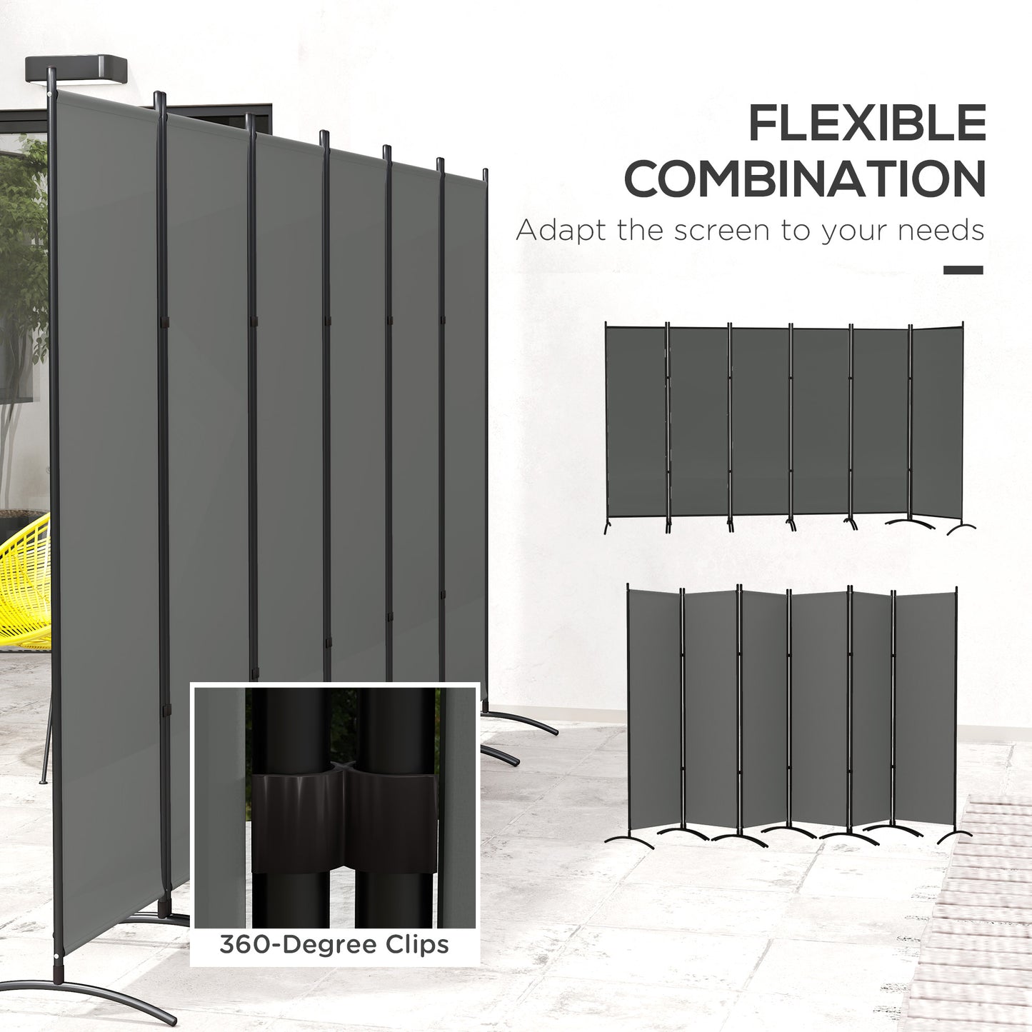 Outsunny 6 Panel Folding Room Divider, UV30+ Privacy Screen, Indoor Outdoor Privacy Panel with Stable Base, Black