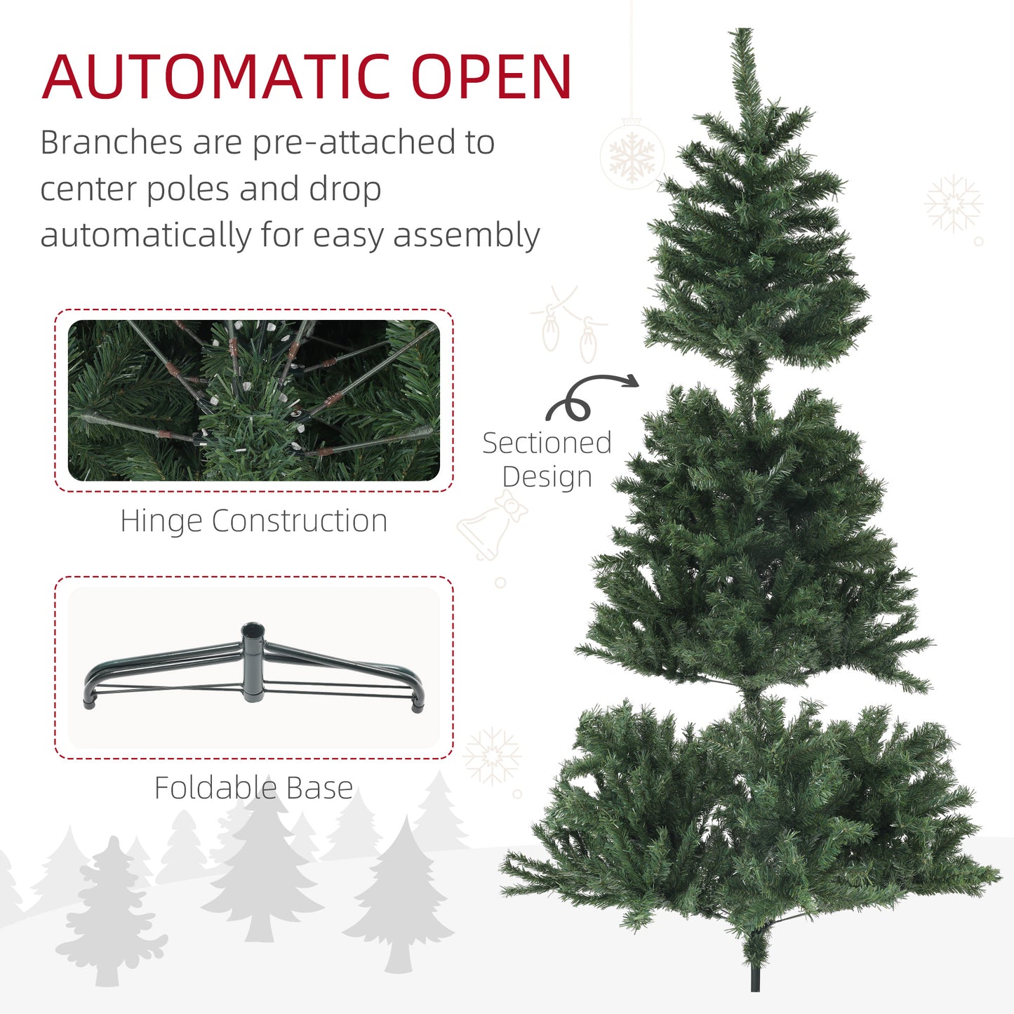 HOMCOM 6ft Artificial Christmas Trees with Auto Open and Steel Base, Green