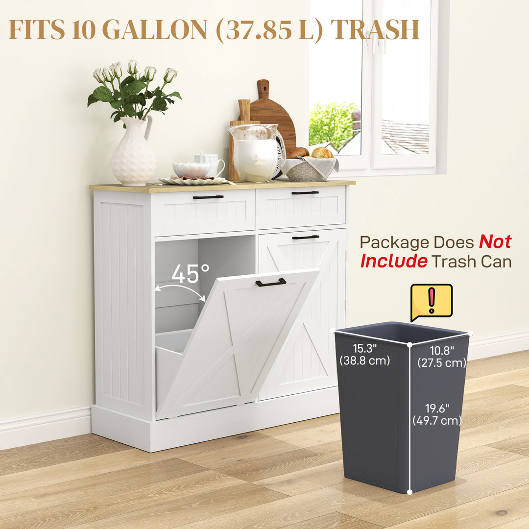 HOMCOM 10 Gallon Hidden Garbage Bin Cabinet, Tilt Out Trash Cabinet w/ 2 Drawers, Freestanding Kitchen Island, Black