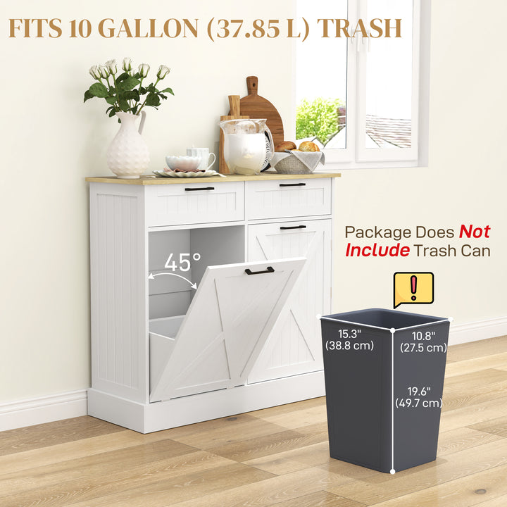 HOMCOM 10 Gallon Hidden Garbage Bin Cabinet, Tilt Out Trash Cabinet w/ 2 Drawers, Freestanding Kitchen Island, Black
