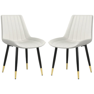 HOMCOM Dining Chairs Set of 2, Modern Kitchen Chair with PU Leather Upholstery and Steel Legs for Living Room, Bedroom, Cream