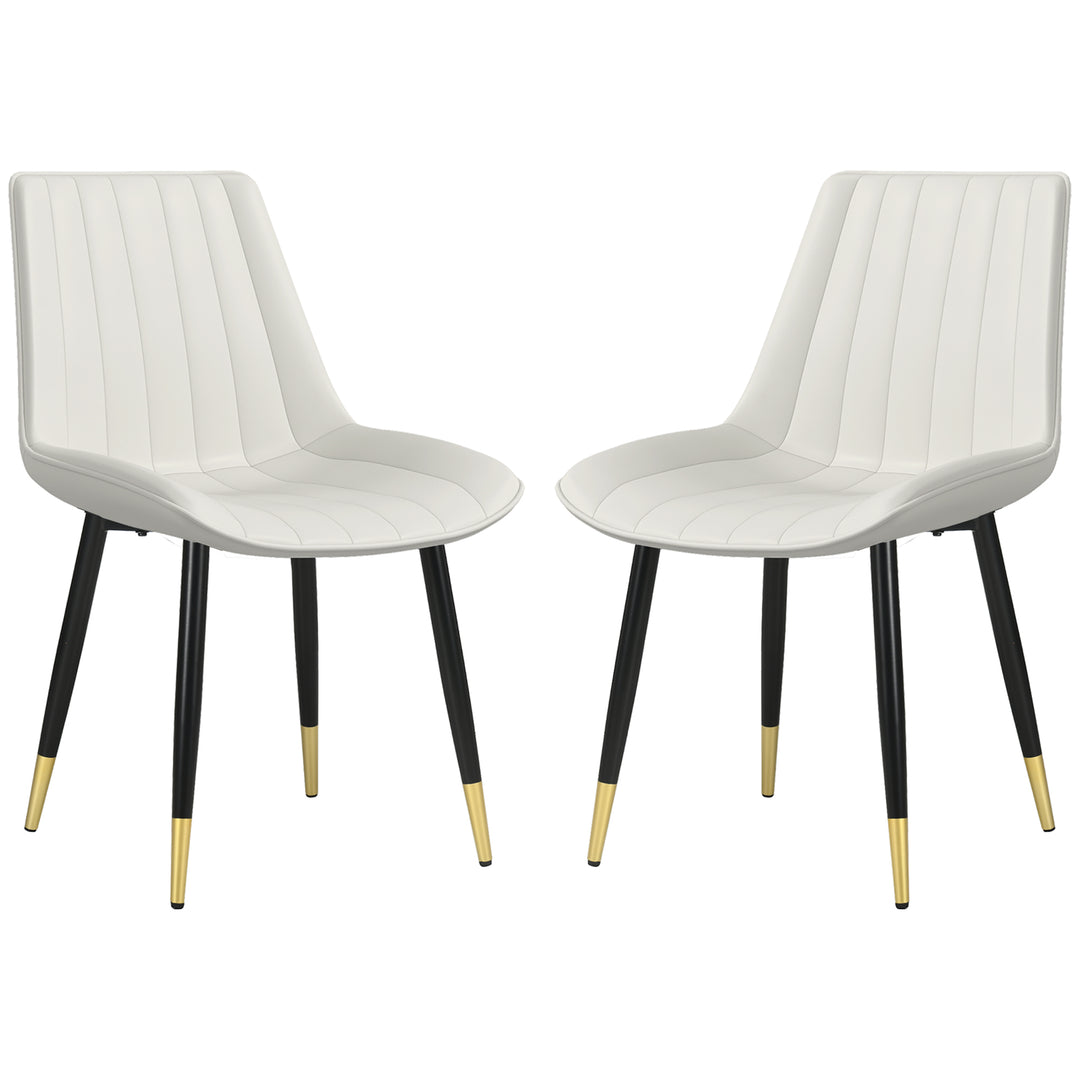 HOMCOM Dining Chairs Set of 2, Modern Kitchen Chair with PU Leather Upholstery and Steel Legs for Living Room, Bedroom, Cream