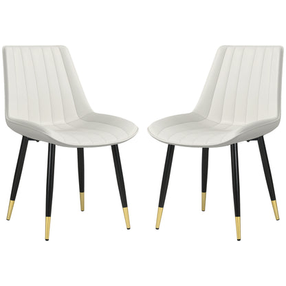 HOMCOM Dining Chairs Set of 2, Modern Kitchen Chair with PU Leather Upholstery and Steel Legs for Living Room, Bedroom, Cream