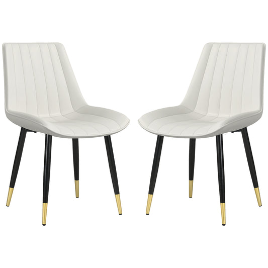 HOMCOM Dining Chairs Set of 2, Modern Kitchen Chair with PU Leather Upholstery and Steel Legs for Living Room, Bedroom, Cream