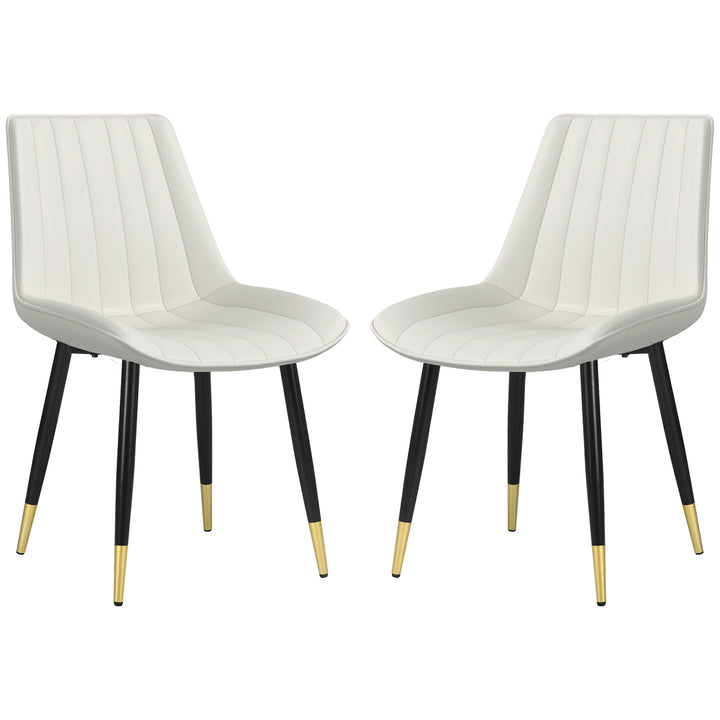 HOMCOM Dining Chairs Set of 2, Modern Kitchen Chair with PU Leather Upholstery and Steel Legs for Living Room, Bedroom, Cream