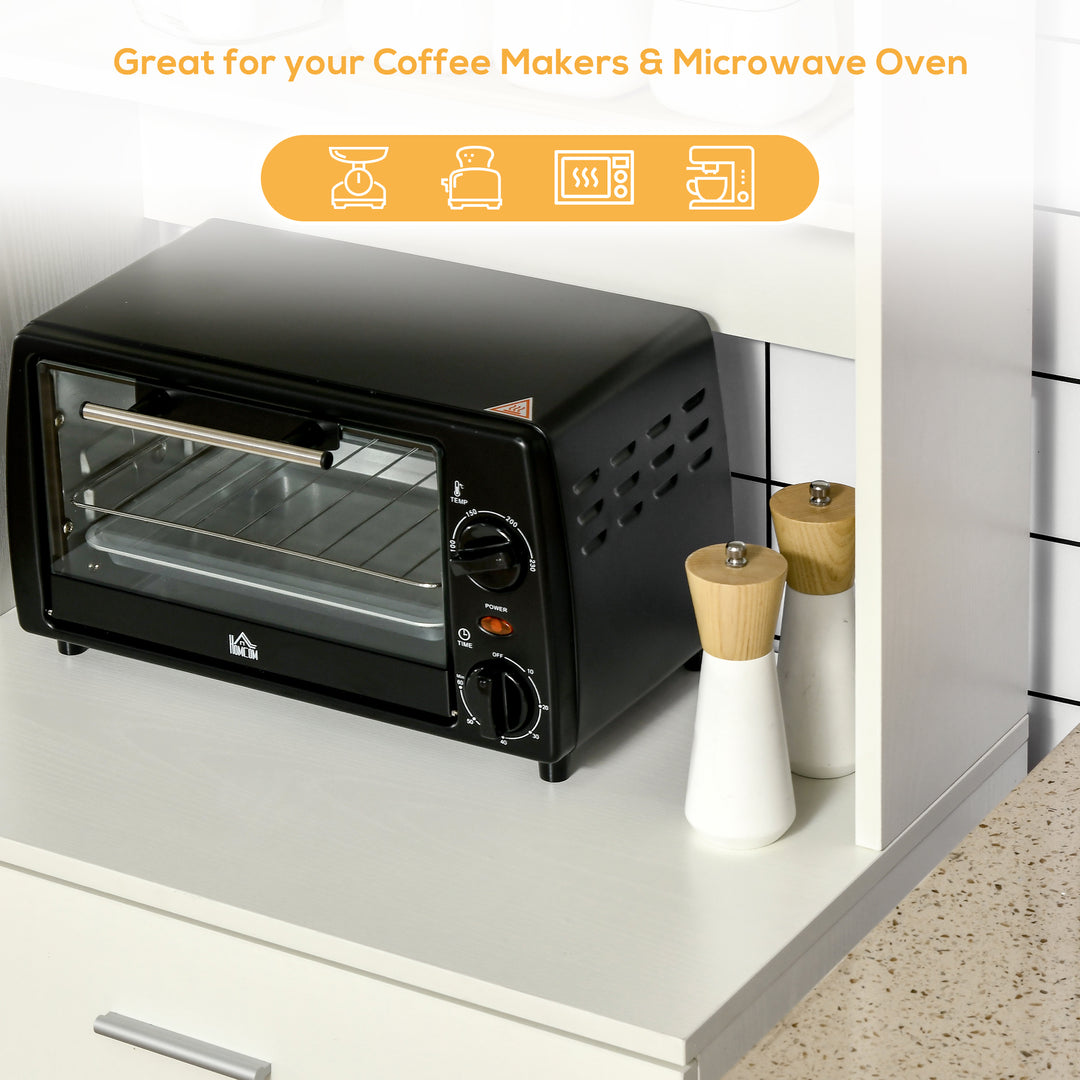 HOMCOM Modern Kitchen Buffet with Hutch Wooden Storage Cupboard with Microwave Counter 2 Cabinet and Drawer for Dining Room Living Room Black