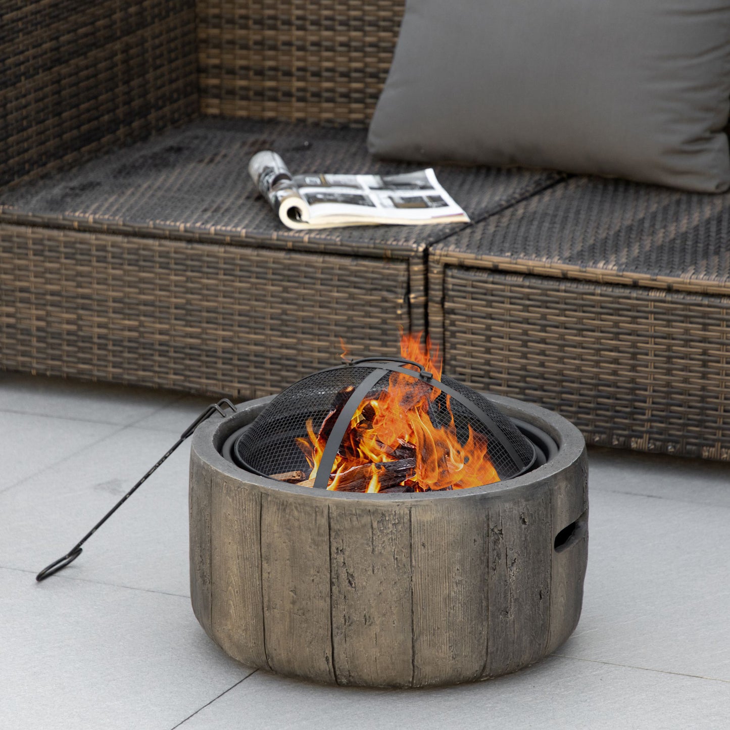 Outsunny 18" Metal Outdoor Fire Pit Wood Burning Fire Bowl with Spark Cover, Poker for Patio, Picnic, Backyard, Dark Brown