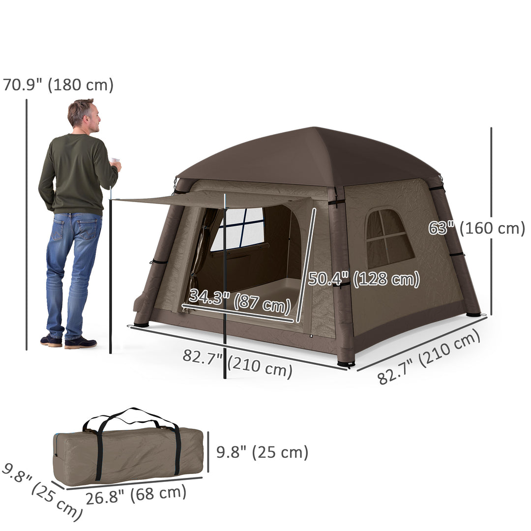 Outsunny Inflatable Camping Tent, 1-2 Person Glamping Tent with Hand Pump, Blow Up Tent with Doors, Carry Bag, Khaki and Brown