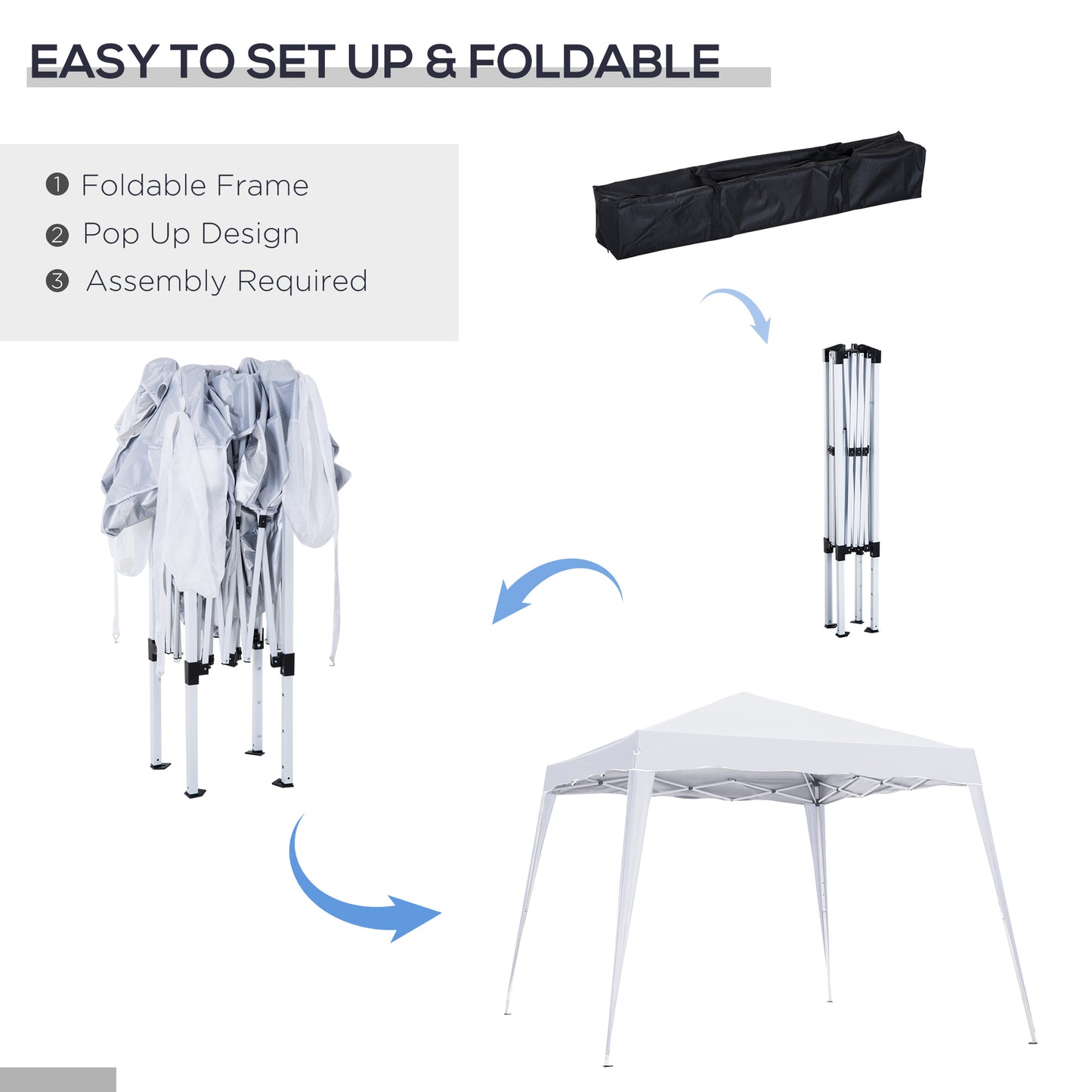 Outsunny 8' x 8' Pop Up Canopy, Outdoor Foldable Tent, Portable Canopy Tent with Carrying Bag for Camping, Party, Picnic, White