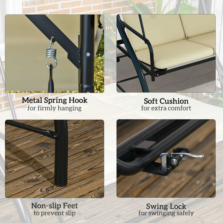 Outsunny Convertible Patio Swing Bed with Canopy and Cushions, 3 Seater Porch Swing for Outdoor, Backyard, Garden, Cream White