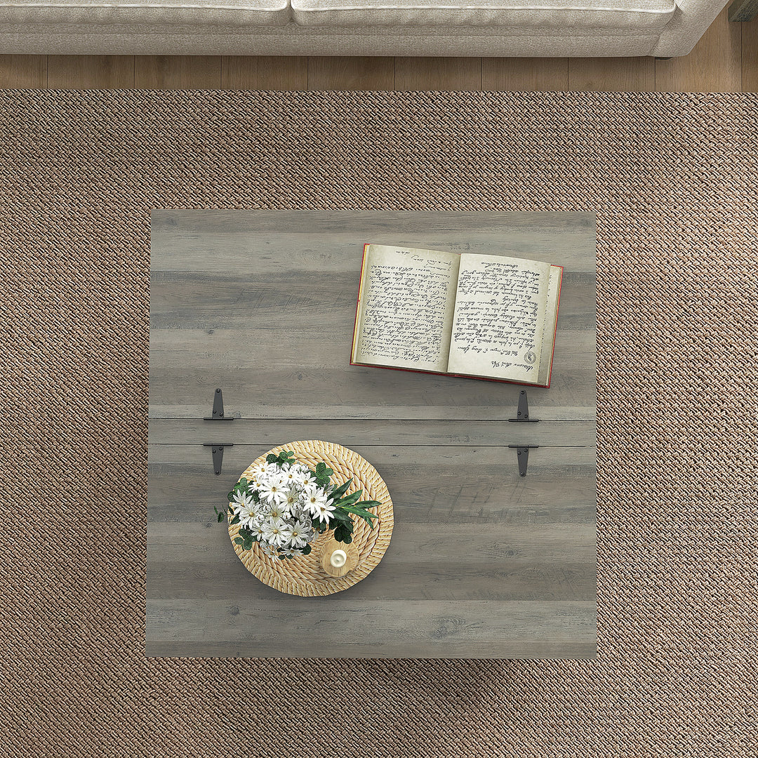 HOMCOM Farmhouse Coffee Table, Square Center Table with Flip-top Lids, Hidden Storage Compartment and Wooden Legs, Oak