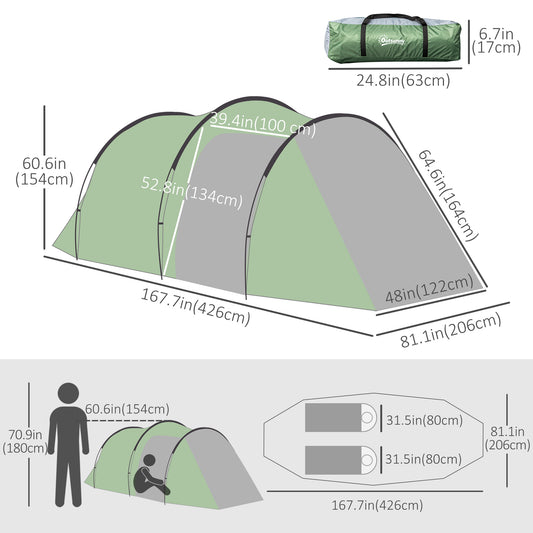 Outsunny Pop Up Camping Tent with Vestibule Waterproof Tent for 2-3 Person, Dark Green