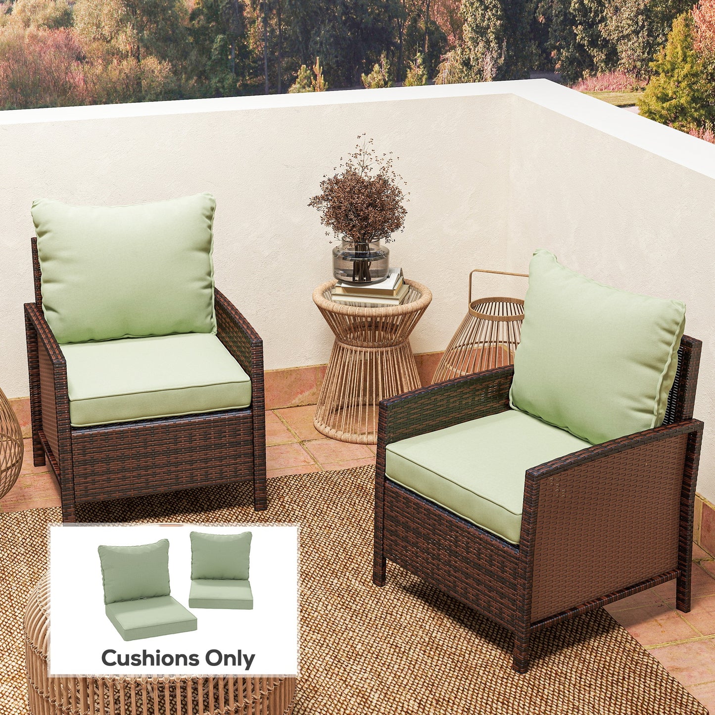 Outsunny 4-Piece Seat Cushion Pillows Replacement, Patio Chair Cushions Set with Back for Indoor Outdoor, Turquoise