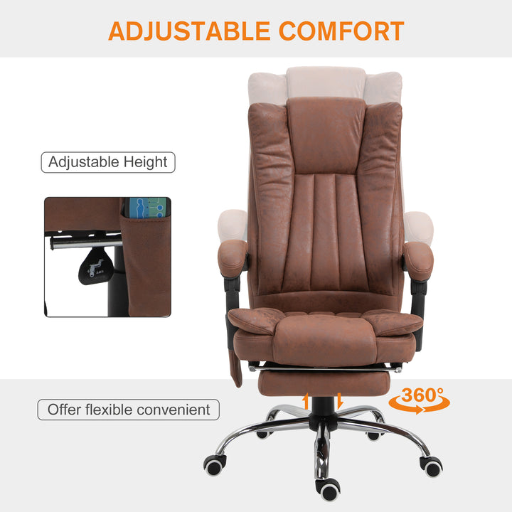Vinsetto Office Chair 6-point Vibration Massage Chair Micro Fiber Recliner with Retractable Footrest Brown
