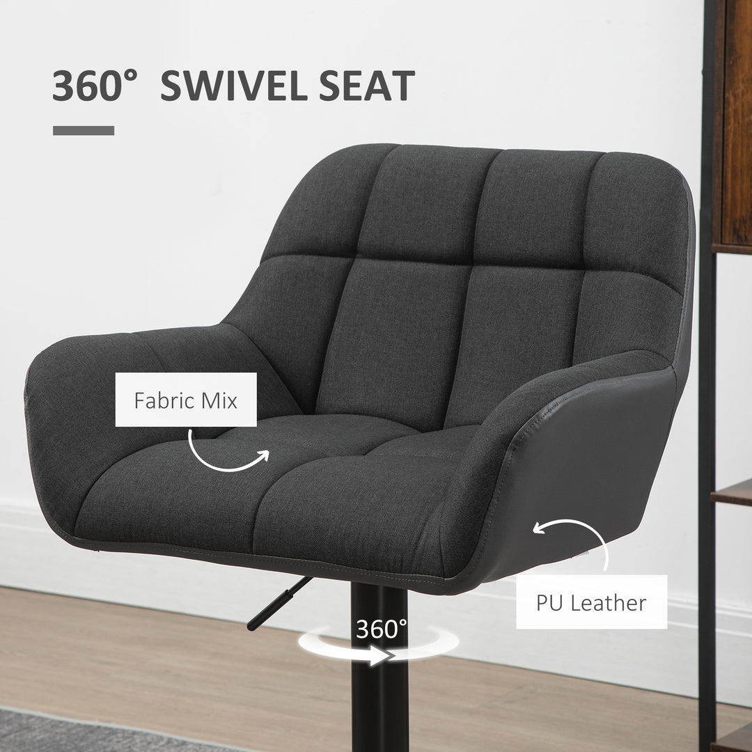 HOMCOM Swivel Barstools Set of 2 Adjustable Bar Stools with Footrest Armrests and PU Leather Back for Dining Room Black, Grey