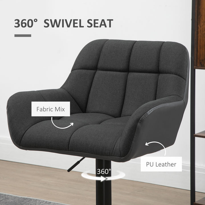 HOMCOM Swivel Barstools Set of 2 Adjustable Bar Stools with Footrest Armrests and PU Leather Back for Dining Room Black, Grey