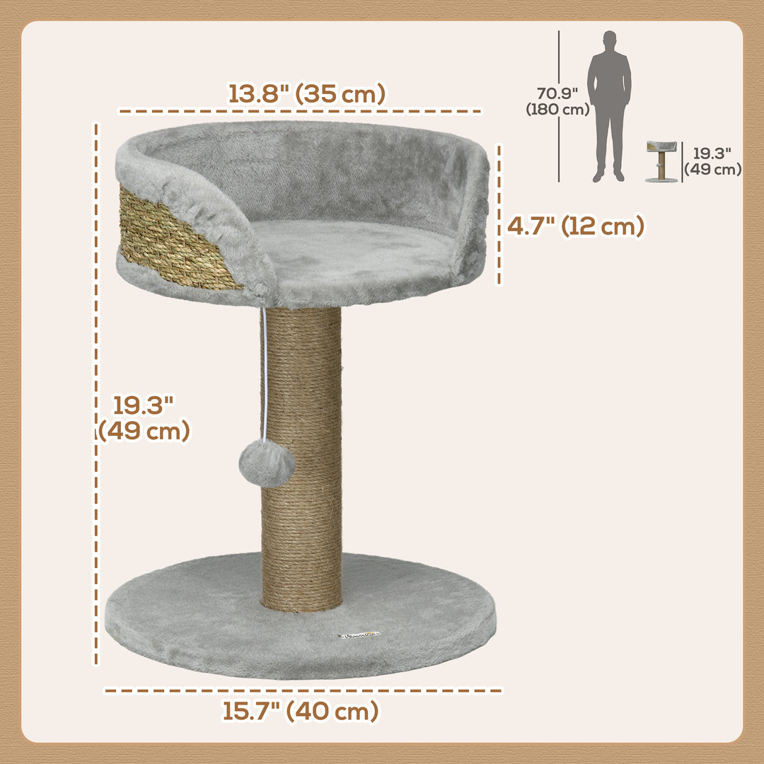 PawHut Cat Tree with Scratching Post, Toy Ball, Perch, Small Cat Tower for Indoor Cats - 16" x 16" x 19", Grey