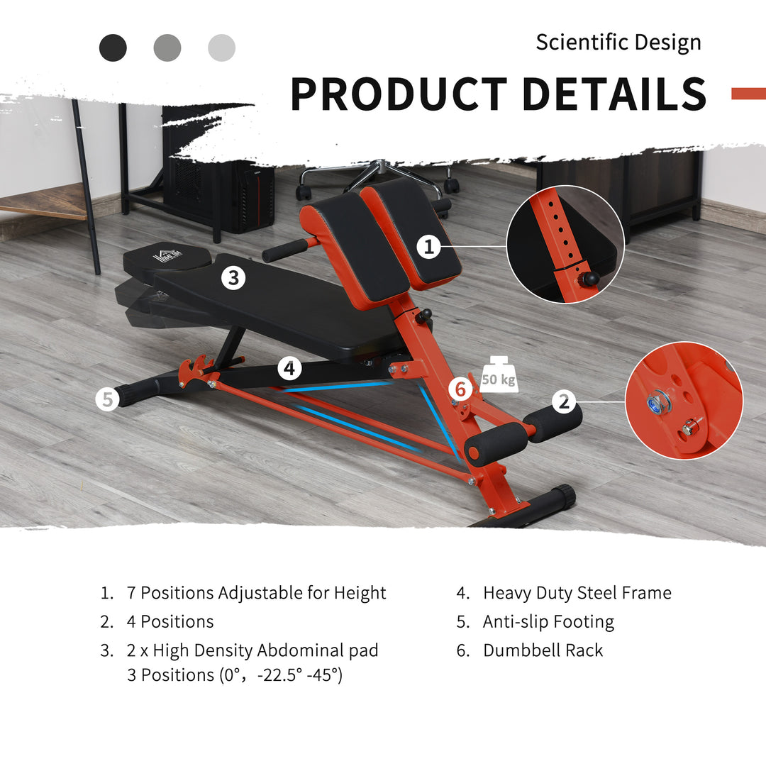 Soozier Adjustable Weight Bench Roman Chair Exercise Training Multi-Functional Hyper Extension Bench Dumbbell Bench Ab Sit up Decline Flat Black and Red
