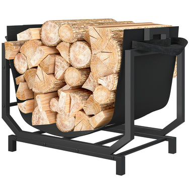 Outsunny Firewood Rack Outdoor, Heavy-Duty Log Holder with Log Tote Bag for Fireplace, Indoor Fire Wood Storage Rack