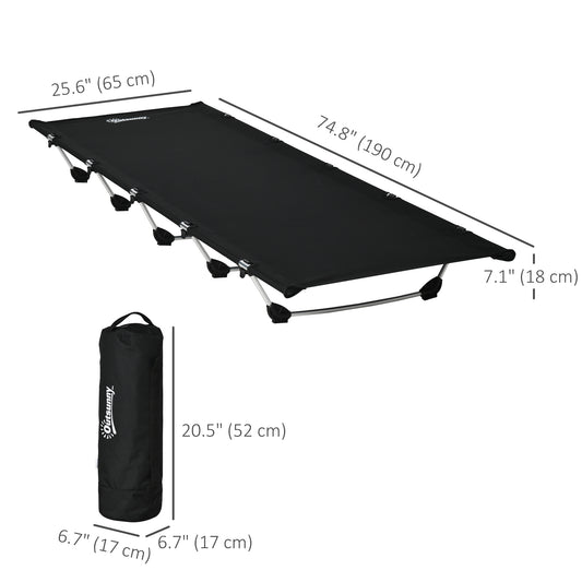 Outsunny Lightweight Camping Cot, Aluminium Portable Folding Bed w/ Strong Support 331 lbs and Carry Bag for Camping, Black