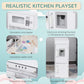 Qaba Kids Kitchen Play Cooking Toy Set for Children with Drinking Fountain, Microwave, Accessories, White