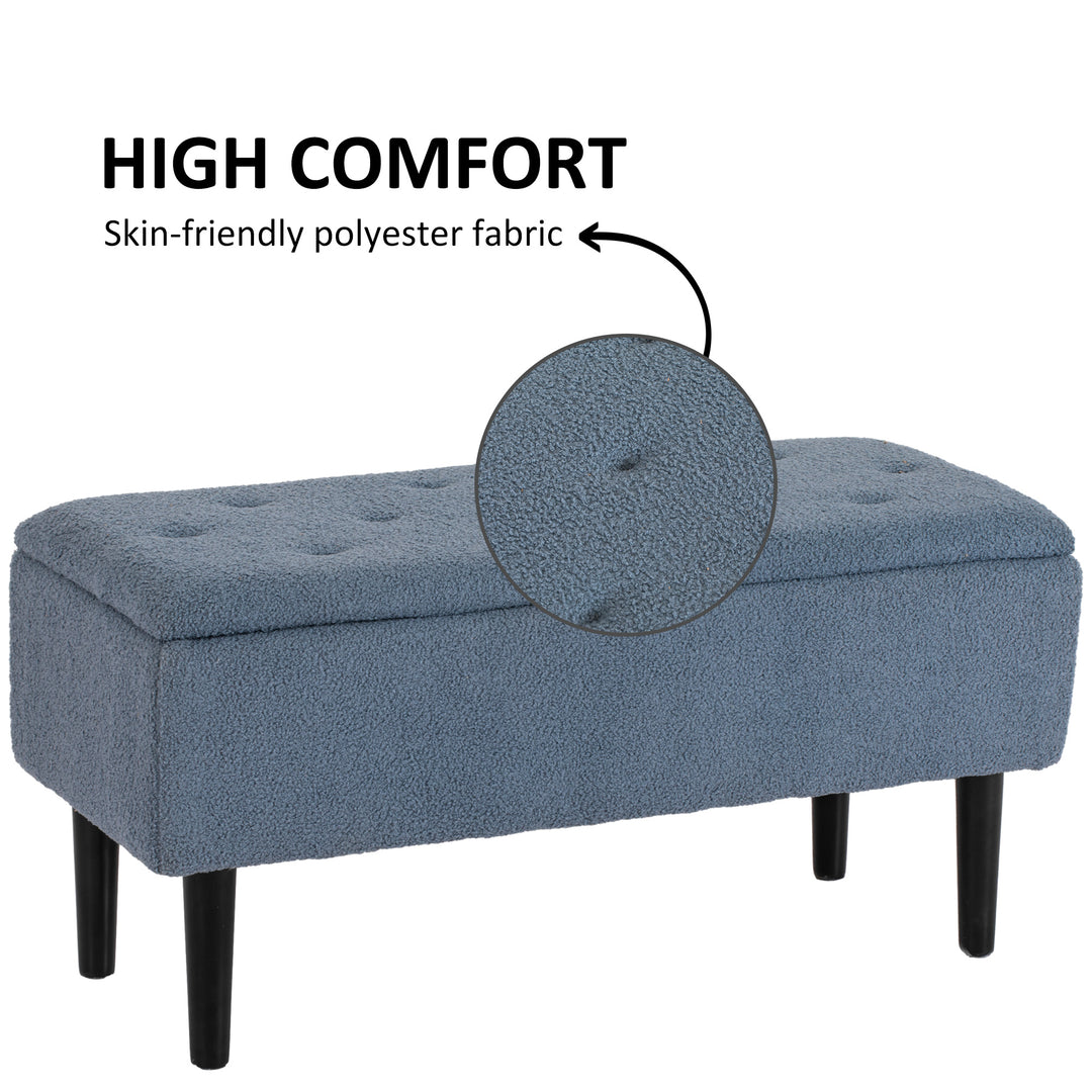 HOMCOM Modern Storage Bench, Ottoman with Storage and Teddy Velvet Upholstery for Living Room, Bedroom, Blue