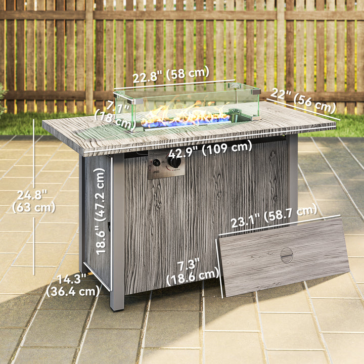 Outsunny 50,000 BTU Gas Fire Pit Table with Cover and Glass Screen, Grey
