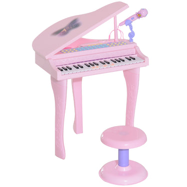 Qaba Mini Electronic Musical Piano 37 Key Keyboard Multifunction Kids Toy with Microphone Stool (Pink)