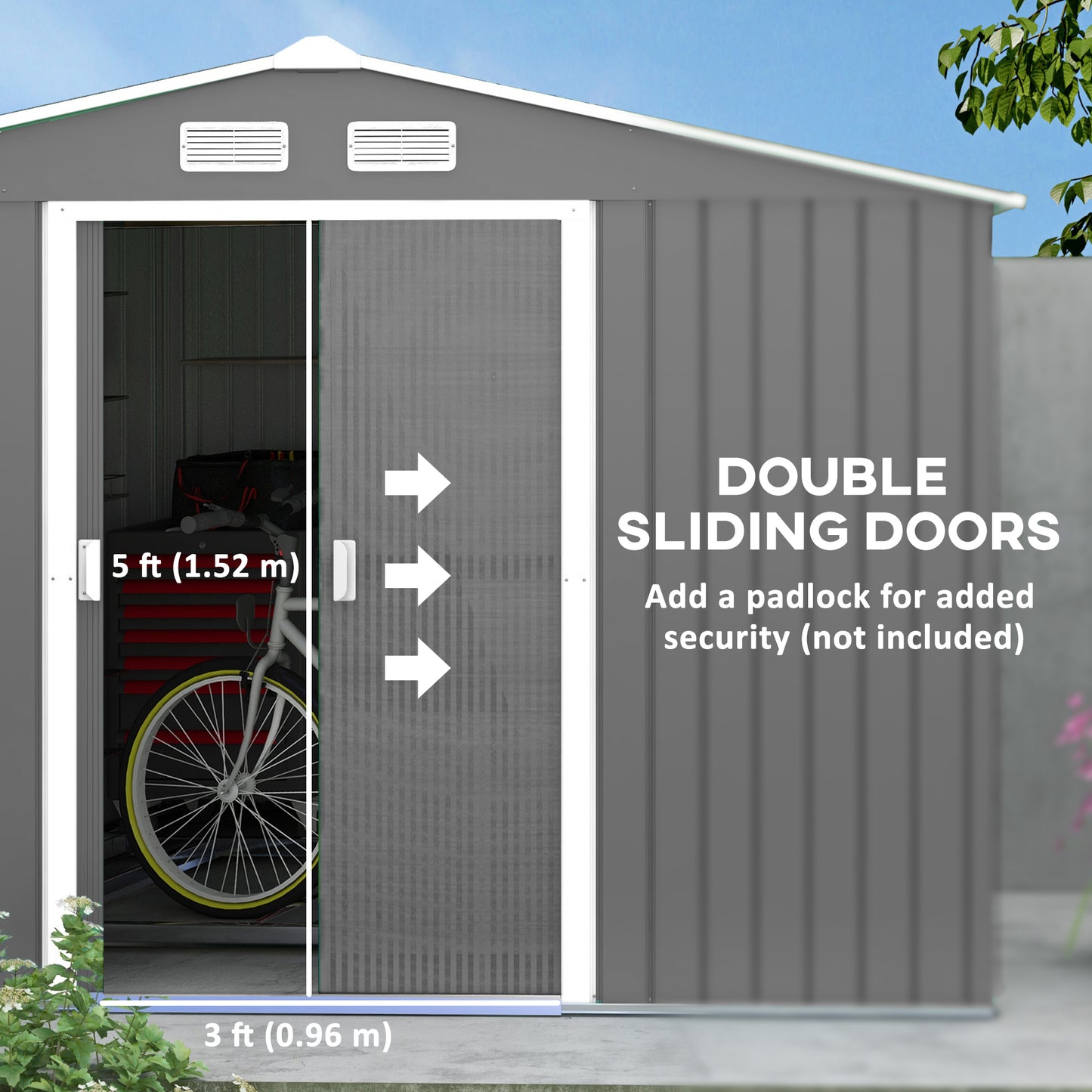 Outsunny 9.1'x6.4'x6.3' Garden Storage Shed w/ Foundation Kit Metal Tool Storage House w/ Double Doors Light Green