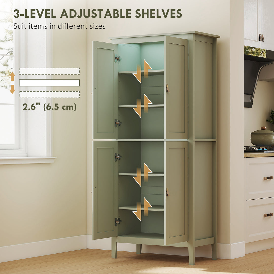 HOMCOM 69.5" Tall Kitchen Pantry Storage Cabinet with Motion Sensor LED Light, Modern Kitchen Pantry Cabinet, Green